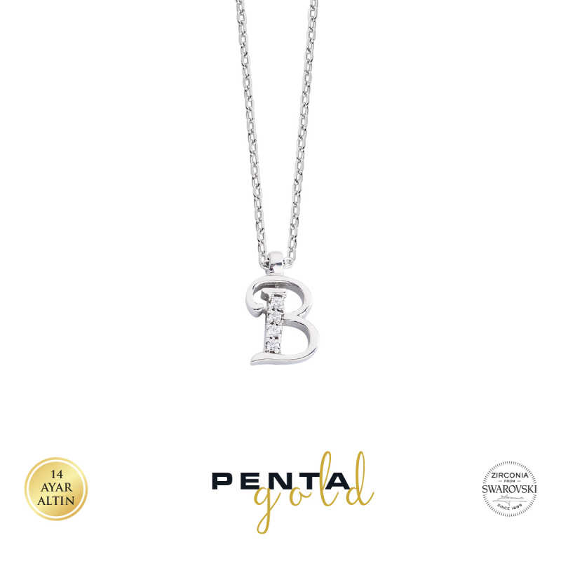 Diamond Initial Letter Pendant Necklace Silver P